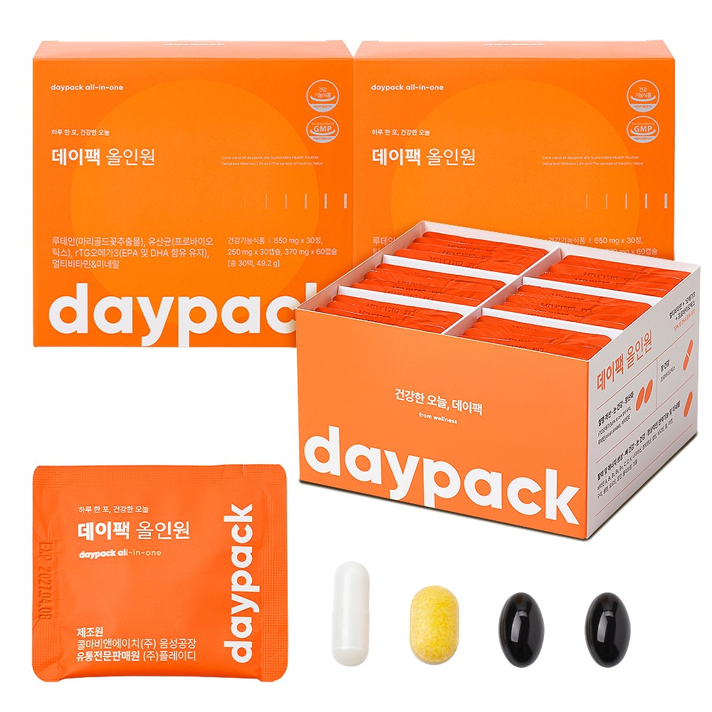 데이팩 올인원 멀티팩 유산균 오메가 루테인 멀티비타민 미네랄 30회분