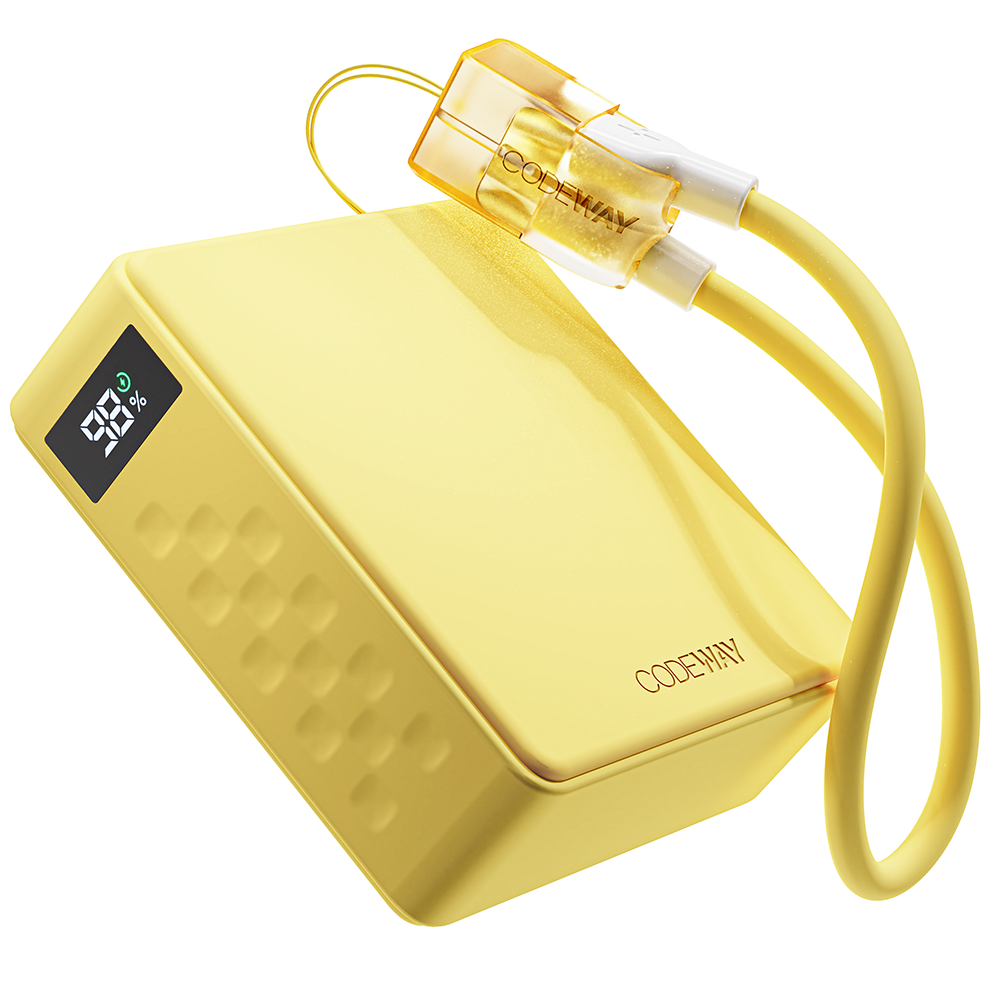 코드웨이 미니 고속충전 보조배터리 10000mAh C타입 케이블 포함 옐로우